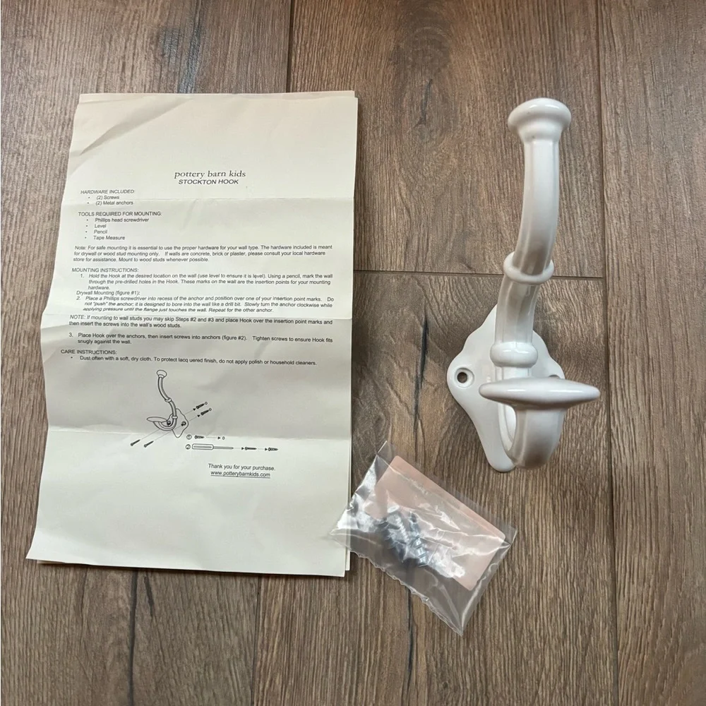 NEW Pottery Barn Stockton Classic White Cast Iron Heavy Duty Wall Curtain Hook